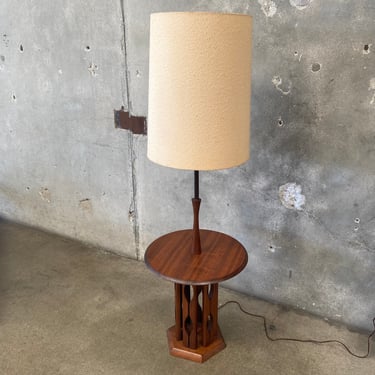 Mid Century Modern 1960s Solid Walnut Floor Lamp With Side Table