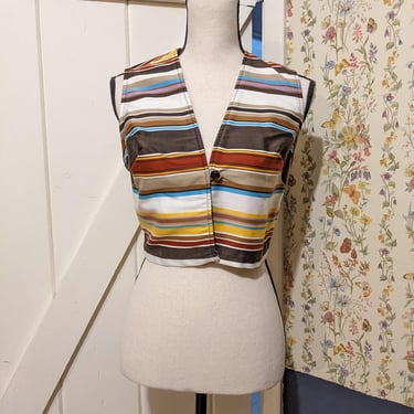 Vintage 70s Brown and Multicolor Vest Top 