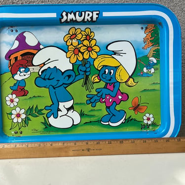 Vintage Smurfs metal tray bed tray foldable 18” 