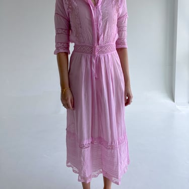 Hand Dyed Pink Edwardian Cotton Lawn Dress