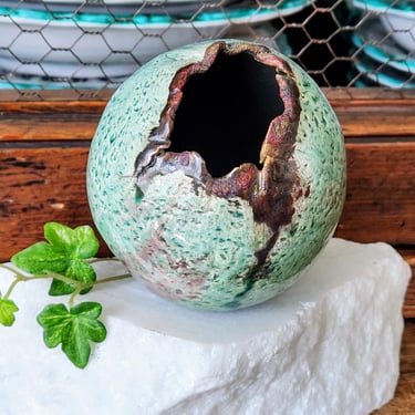 Vintage Studio Art Pottery~Beautiful Abstract Handmade Green Pottery Vase~Gifts for Her 