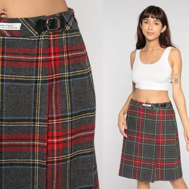 Pendleton Wool Skirt Y2k Red Grey Plaid Mini Skirt Faux Wrap High Waisted School Girl Skirt Preppy Secretary Tartan Vintage 00s Large 14 