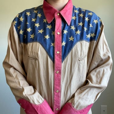 Scully Mens Western Wear Rodeo Americana Pearl Snap American Flag Shirt Sz M 