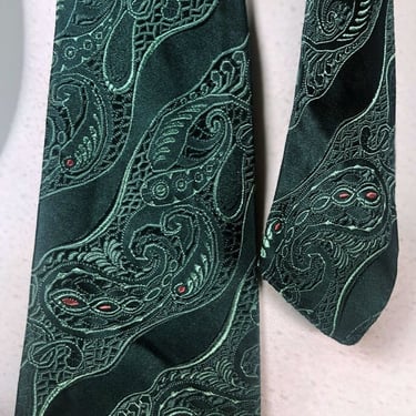 30's, 20's Green Mens NECKTIE, Antique Art Deco Silk Brocade Tie, Vintage Old 1920's, 1930's Asian Clothing, Flapper Era, Like New 