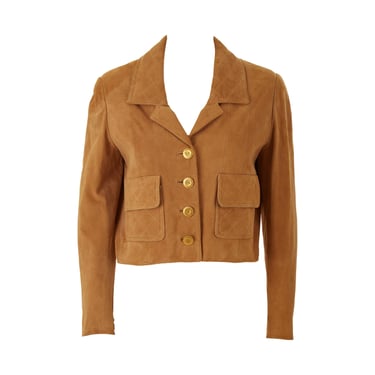 Chanel Brown Logo Cropped Suede Jacket