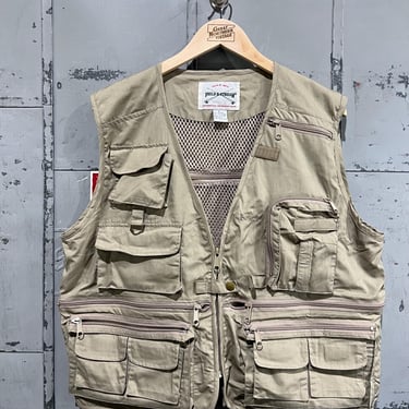 Vintage 80s Cotton Fishing Vest field & stream brand tan multi-pocket Utility Vest Size Large 