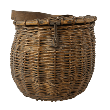 Large Antique Woven Wicker Fishing Basket Creel Trap with Lid, North Fork  Vintage