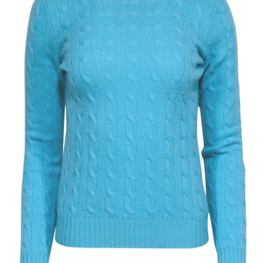 Ralph Lauren - Light Blue Crewneck Cashmere Cable Knit Sweater Sz M
