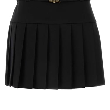 Miu Miu Women Black Stretch Wool Mini Skirt