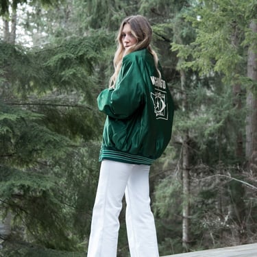70s Washington State Starter Jacket XL Babe Ruth Baseball Green Vintage Bomber Jacket | 80's DeLong Sportswear Nylon Ringer Jacket 