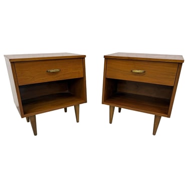Mid-Century Modern Walnut Nightstands - Set of 2 
