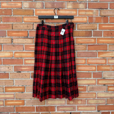 vintage 80s red pendleton plaid midi skirt  / petite 29 m medium 