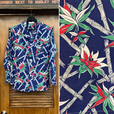 Vintage 1950’s “Pilgrim” Atomic Bamboo Tiki Cotton PJ Pajama Rockabilly Hawaiian Shirt, 50’s Vintage Clothing 