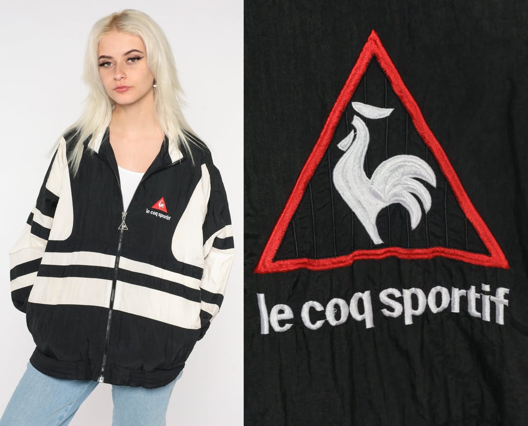 Le Coq Sportif Jacket 90s Zip Up Windbreaker Black White | Shop Exile ...
