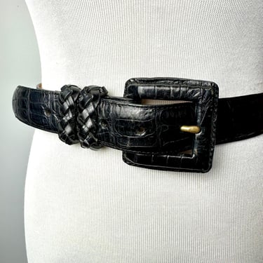 90’s Brighton Black embossed woven belt~ braided leather Western boho vibes~ silver buckle~ Women’s dress belt trousers belt~ Size Medium 