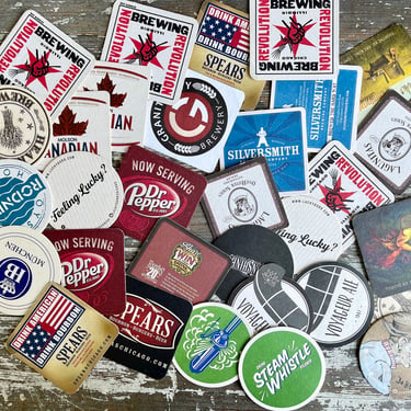 Beer Mats Coasters Lot of Vintage Beer Mats Cardboard Coasters Collector Barware Bar Coasters Outdoor Disposable Compostable Graphic Round 