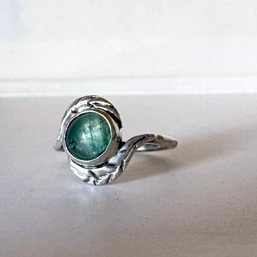 Emerald Leaf Hug Ring Handmade in STerling Silver with vintage emerald 