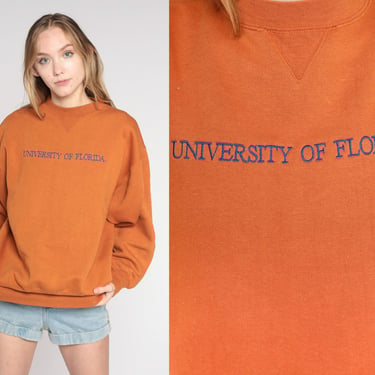 University of Florida Sweatshirt 90s Gators Sweatshirt College Graphic Pullover Crewneck Gainesville UF Burnt Orange Vintage 1990s Medium M 