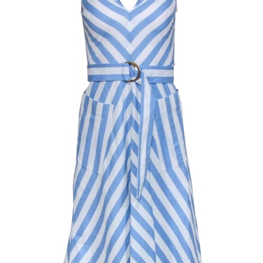 Kate Spade - Blue & White Stripe Sleeveless Waist Sash Dress Sz 2