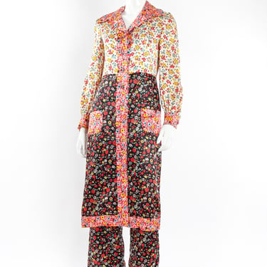 Floral Duster Jacket &amp; Pant Silk Set