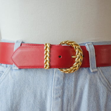 red leather belt | 80s vintage wide thick red statement waist belt 