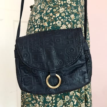 1980's Buttery Leather Crossbody Purse in Navy Blue 