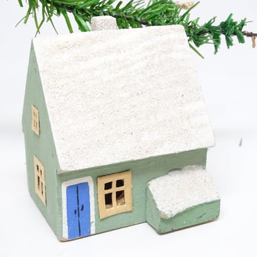 Antique  1940's German Christmas House, Hand Made, Vintage Hand Painted Wood for Nativity Putz or Creche, Germany 