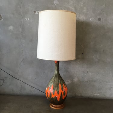 Mid Century Ceramic Lamp with Lava Glaze