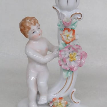 Porcelain Cherub and Flower Figurine Candle Holder 3944B