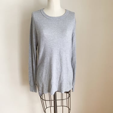 Vintage 1980s Gray Waffle Knit Thermal Top / L-XL 
