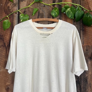 Vintage 80s Distressed Thrashed Blank white t shirt BVD size XL 