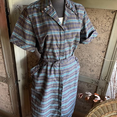 Vintage 1950s Cotton Plaid Atomic Zip-front Dress - Volup W: 38