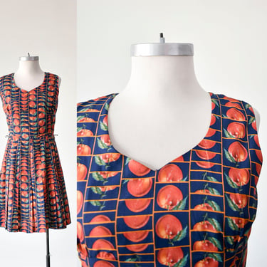 Vintage 1960s Peach Print Dress / 1970s Day Dress / 1960s Peach Print Dress / Vintage 60s 70s Dress / Pleated Skirt Dress / Betty Barclay 