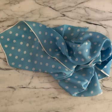 70s light blue polkadot silk scarf / vintage baby blue silk Ray Strauss made in Japan polka dot scarf 