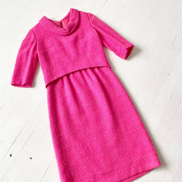 1960s Hot Pink Wool Bouclé Knit Dress 