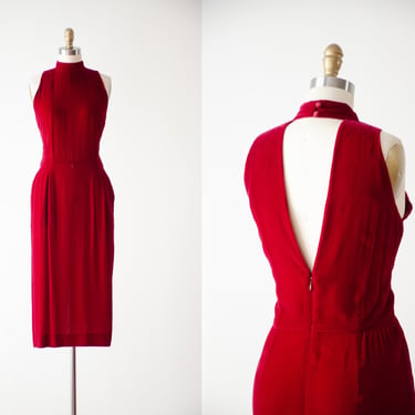 red velvet dress | 90s vintage Liz Claiborne glamorous silk velvet low back high collar holiday Christmas cocktail party dress 