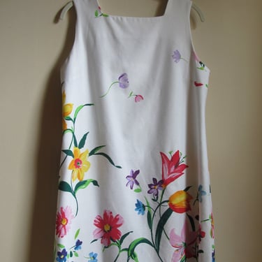 90s Floral Sleeveless Dress L 38 Bust 