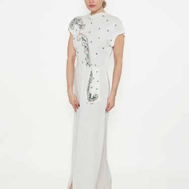 1940's White Sequin Embellished Dress 