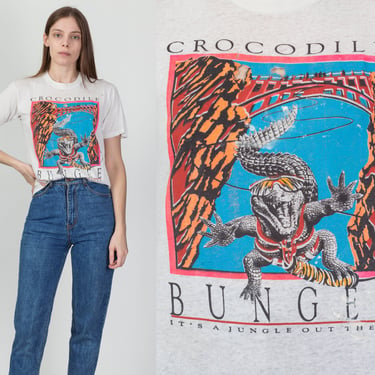 90s Crocodile Bungee T Shirt - Medium | Vintage Distressed Australia Graphic Tourist Tee 