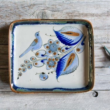 Vintage Ken Edwards Tonala El Palomar Pottery Bird Lead Hand-Painted Tray -  Made in Mexico 