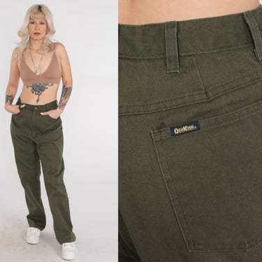 Olive Green Pants 90s Osh Kosh B'Gosh Work Pants High Waisted Rise Straight Leg Workwear Utility Basic Plain Pants Vintage 1990s Medium 30 