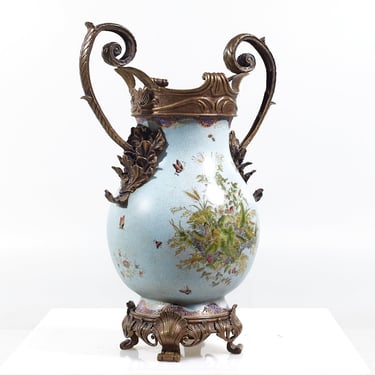Bronze and Ceramic Light Blue Vase - mcm 