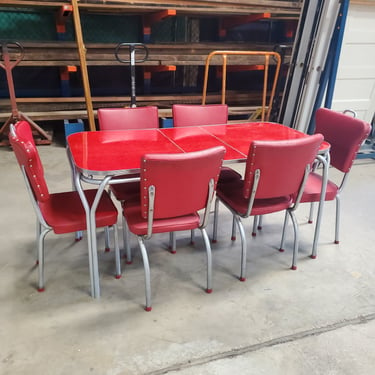 Cherry Red Vintage Dinette Set with 6 Chairs