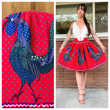 50s handmade rooster print red skirt 