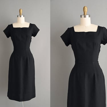 vintage 1950s Classic Black Pencil Skirt Dress - Small 