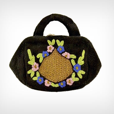 30s Purse // 1930’s Black Crocheted Silk Hand-Beaded Belgian Handbag 