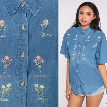 Floral Embroidery Vintage Denim Shirt