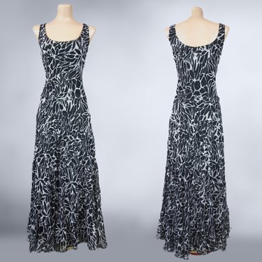 VINTAGE 90s Black and Ivory Sheer BOHO Maxi Dress Size 8 | 1990s Gatsby Retro 1930s Gothic Fairy Broomstick Dress | VFG 