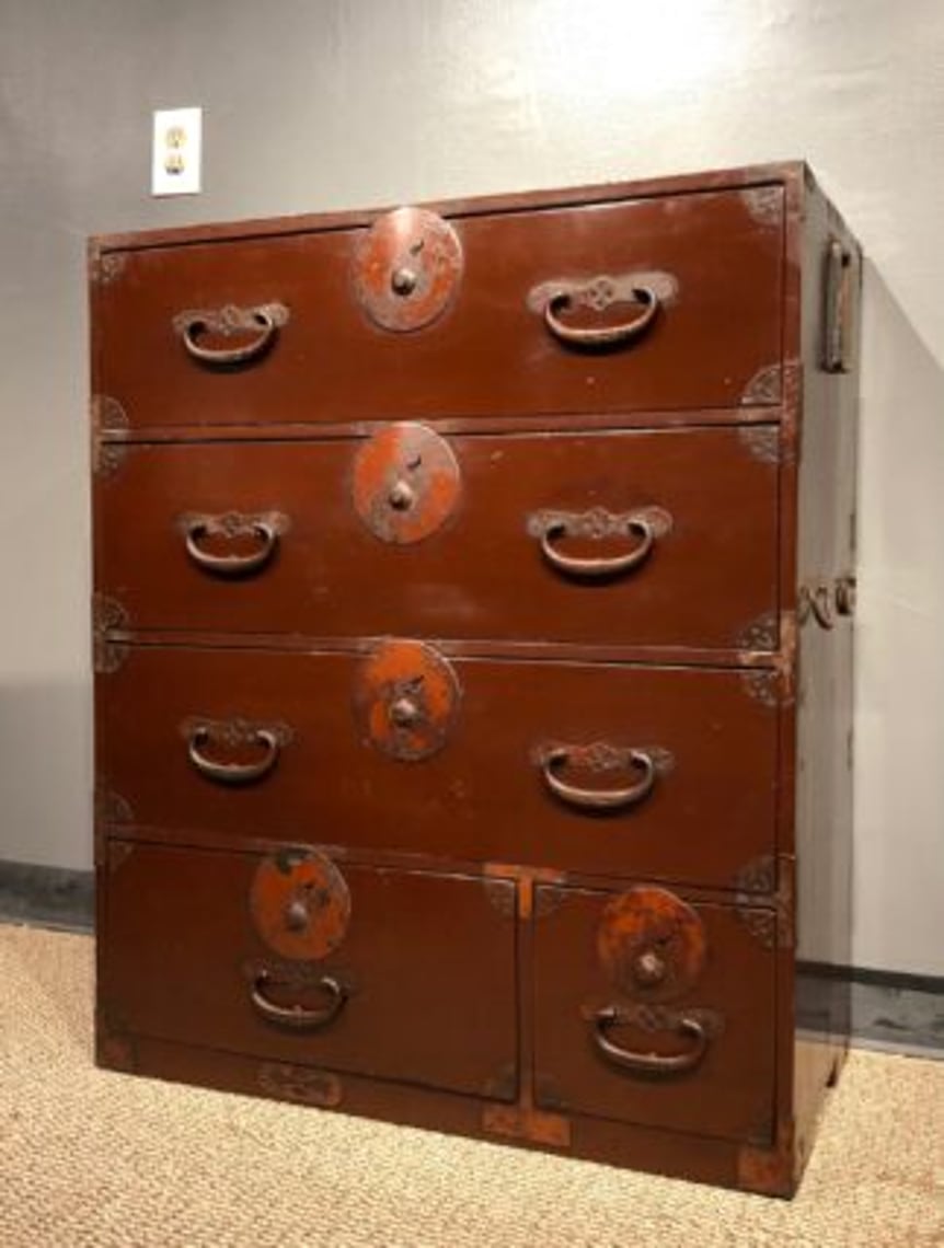 Japanese Antique Urushi Tansu Lacquer Clothing Chest Kuraya Japanese