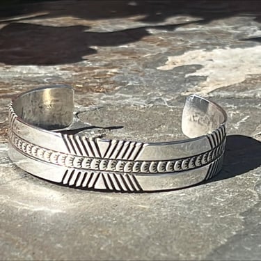 Gilbert Tom ~ Vintage Navajo Sterling Silver Cuff Bracelet with Stamping / Stamp Work - 6 5/8 Inch - 22 Grams 